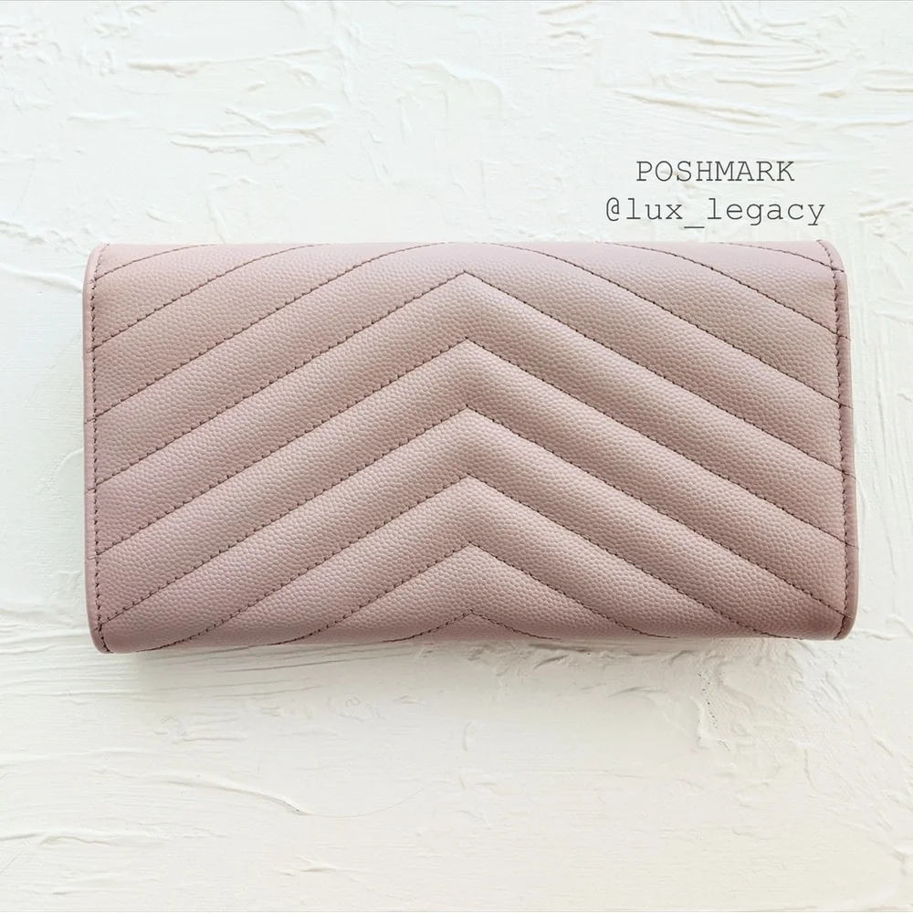 Chic Yves Saint Laurent YSL Clutch Wallet w Chain Buff Pink MSRP $1499 - Picture 2 of 15